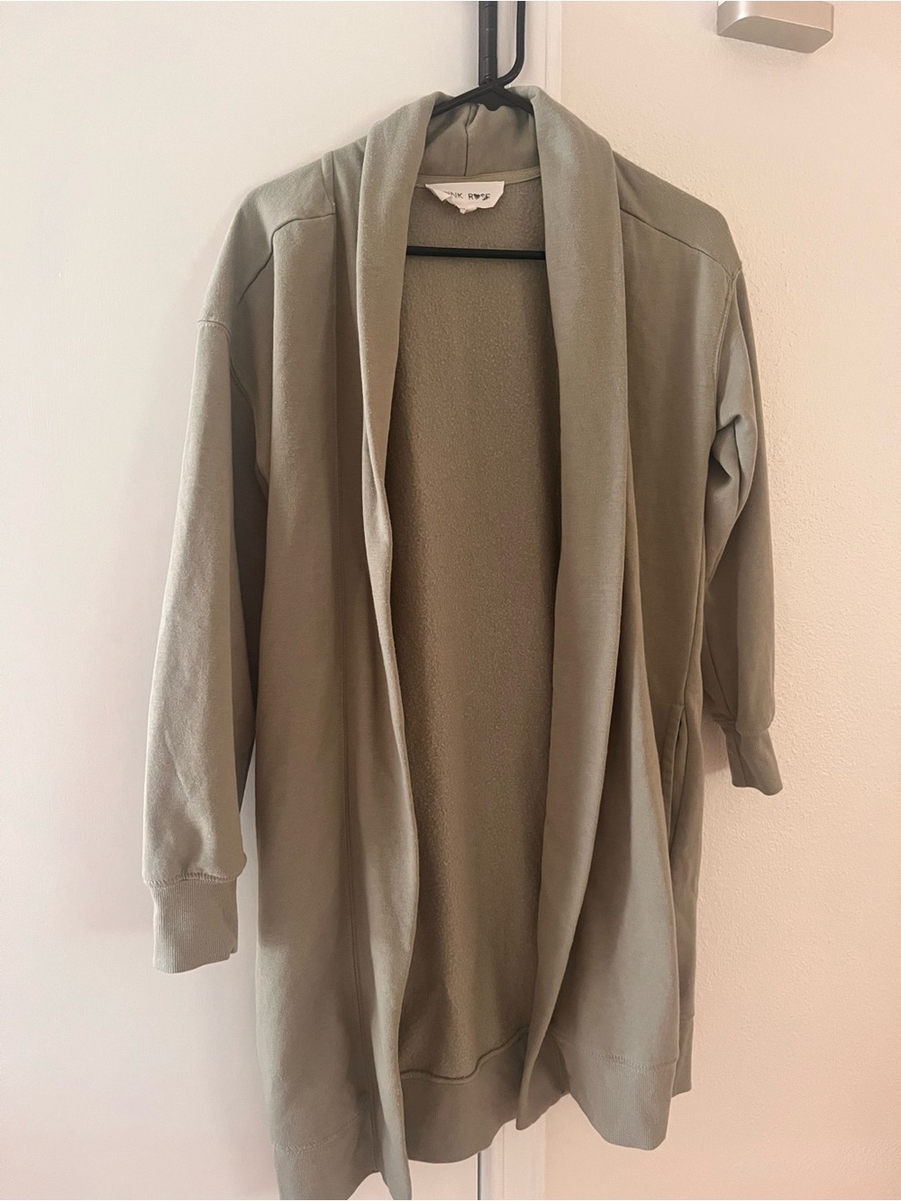 Pink Rose Olive Open-Front Draped Cardigan